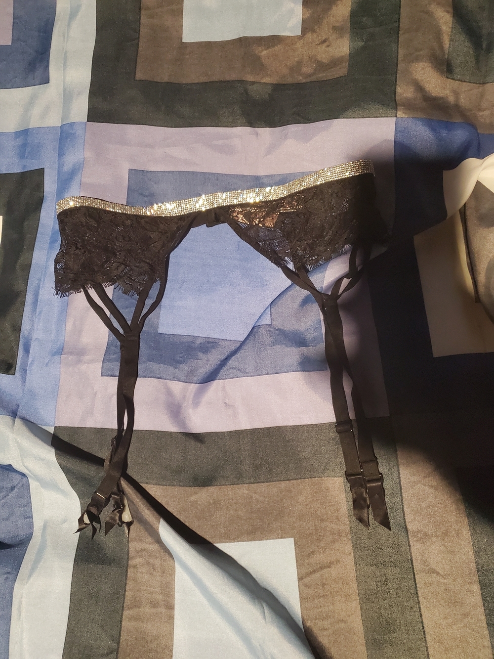 Victoria's Secret Black Lace Bra with Gold Rhinestone Accent